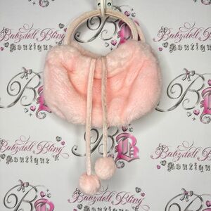 Bag Pom poms Pink Furry fuzzy faux fur pink light baby pink purse bag